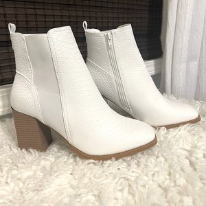 Brand New White Snake Skin Heeled Booties
